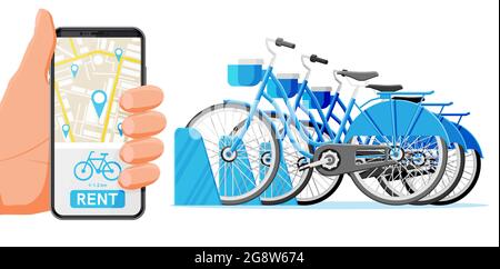 City Bicycle Sharing System isoliert auf Weiß. Stock Vektor