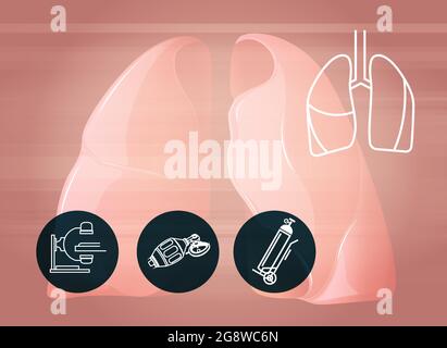 Covid-19-Tests - CT-Scan der menschlichen Lunge und Sauerstoffunterstützung - Abbildung als EPS 10-Datei Stock Vektor