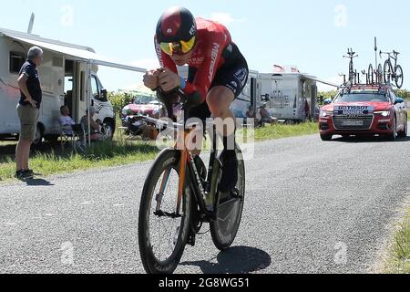 Matej Mohoric von Bahrain siegreich bei der Tour de France 2021, Radrennen Etappe 20, Zeitfahren, Libourne - Saint Emilion (30,8 km) am 17. Juli 2021 in Lussac, Frankreich - Foto Laurent Lairys / DPPI Stockfoto