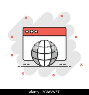 Website Domain-Symbol im Comic-Stil. Globale Internet-Adresse Cartoon Vektor Illustration auf weißem Hintergrund isoliert. Server-Splash-Effekt für Unternehmensunternehmen Stock Vektor