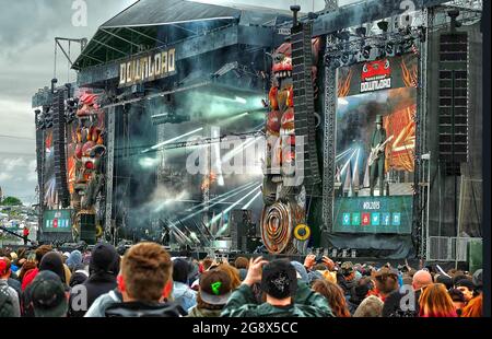 Hauptbühne beim Download Heavy Metal Musikfestival in Castle Donington, Großbritannien Stockfoto