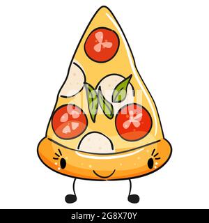 Cute Cartoon Pizza Scheibe auf weißem Hintergrund. Vektorgrafik. Stock Vektor