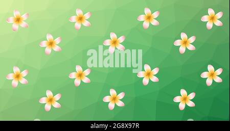 Zusammensetzung von Reihen von Blumen auf grünem Hintergrund Stockfoto