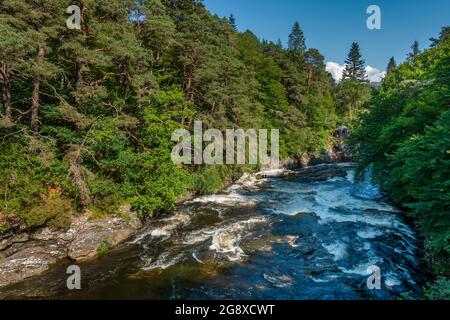 Invermoriston Falls, eine Reihe von Wasserfällen im Dorf Invermoriston, in der Nähe von Loch Ness, Schottland Stockfoto