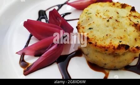 Köstliche italienische Fischkuchen Gourmet Food Fotografie Stockfoto