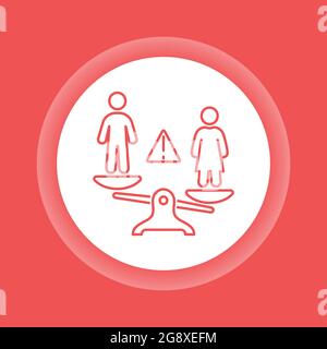 Symbol für die Farbschaltfläche „Geschlechterdiskriminierung“ und „Ungleichheit“. Gewalt in der Familie. Männer schikanieren Frauen. Isoliertes Vektorelement. Skizzieren Sie das Piktogramm für Web pag Stock Vektor