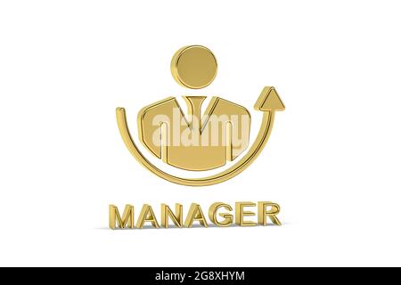 Goldenes 3d-Manager-Symbol auf weißem Hintergrund isoliert - 3d-Rendering Stockfoto