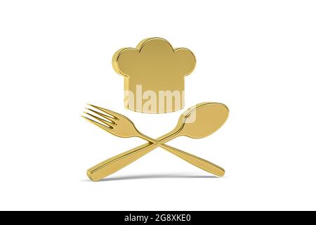 Goldenes 3d-Koch-Symbol auf weißem Hintergrund isoliert - 3d-Rendering Stockfoto