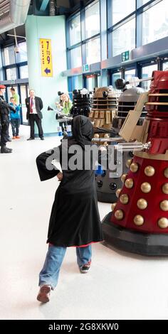 Daleks von Dr. Who auf einer Sci Fi Convention ausgestellt Stockfoto