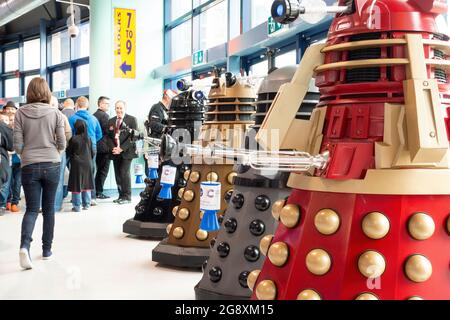 Daleks von Dr. Who auf einer Sci Fi Convention ausgestellt Stockfoto