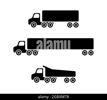 Lastwagen und Trolley. Set großer Transportwagen. Sehr langer LKW Stock Vektor