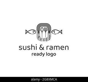 Ready Sushi und Ramen Bar minimalistisches Logo. Schwarz-weiß Stock Vektor