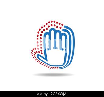 Blaue Handfläche mit Linien und Punkten. Virus stoppen. Hände waschen Stock Vektor