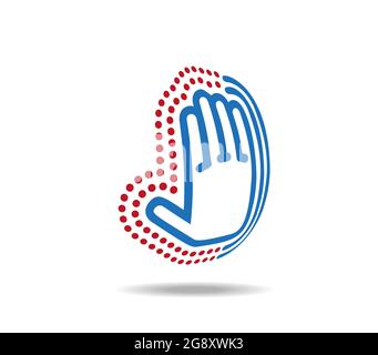 Blaue Handfläche mit Linien und Punkten. Virus stoppen. Hände waschen Stock Vektor