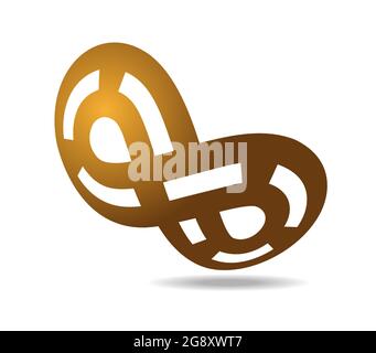 Mobius-Looping aus gepunkteter weißer Linie auf goldener Linie. Auf einer Kugel gezeichnet. Unendlichkeitssymbol. Straßenkreuzung Stock Vektor