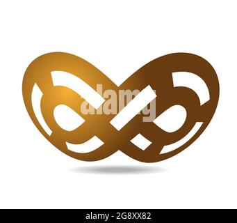Mobius-Looping aus gepunkteter weißer Linie auf goldener Linie. Auf einer Kugel gezeichnet. Unendlichkeitssymbol. Straßenkreuzung Stock Vektor