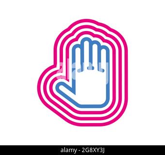 Lineare blaue Hand mit drei magentafarbenen Linien Stock Vektor