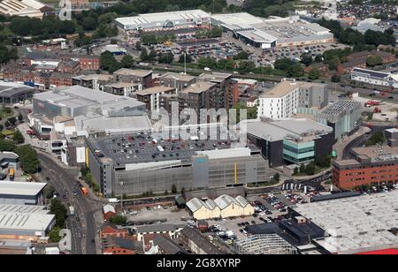 Luftaufnahme des Stadtzentrums von Bury, Greater Manchester Stockfoto