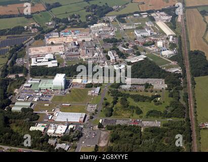 Luftaufnahme des Westinghouse Springfields Kraftwerks und anderer Chemiewerke in Lea Town bei Preston, Lancashire Stockfoto