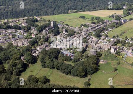 Luftaufnahme des Dorfes Heptonstall, in der Nähe der Hebden Bridge, West Yorkshire Stockfoto