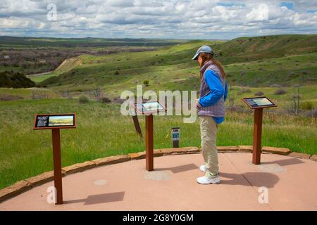 Blick auf das Little Bighorn River Valley, Little Bighorn Battlefield National Monument, Montana Stockfoto