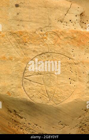 Petroglyph, Rosebud Battlefield State Park, Montana Stockfoto