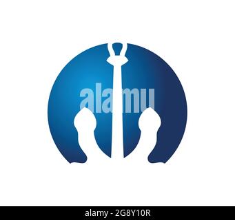 Weiße Ankersilhouette auf blauem, rundem Hintergrund. Logo-Symbol Stock Vektor