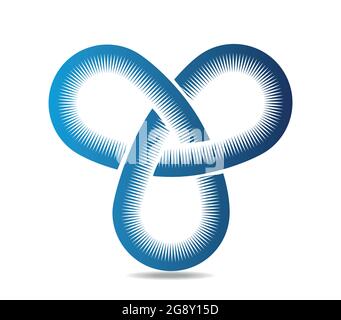 Mobius Schlaufe mit drei Elementen aus langem blauem Kamm Stock Vektor