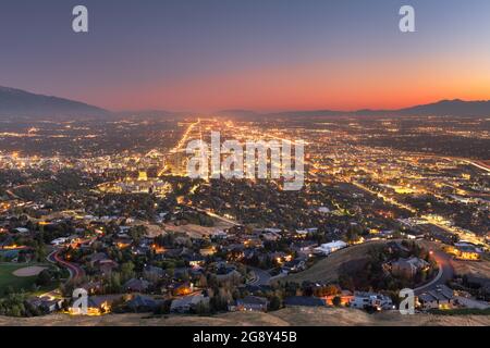 Salt Lake City, Utah, USA Downtown Skyline der Stadt in der Dämmerung. Stockfoto