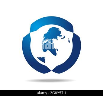 Bewegte Erde in Blau. Logo „Around the Earth“ Stock Vektor