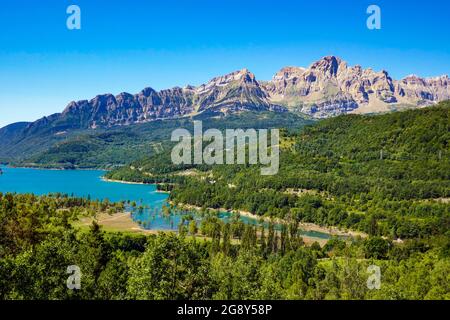 Embalsa de Buba, Stausee bei Panticosa, Huesca, Spanien, Spanische Pyrenäen, Pyrenäen Stockfoto