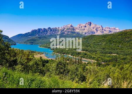 Embalsa de Buba, Stausee bei Panticosa, Huesca, Spanien, Spanische Pyrenäen, Pyrenäen Stockfoto