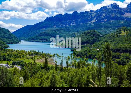 Embalsa de Buba, Stausee bei Panticosa, Huesca, Spanien, Spanische Pyrenäen, Pyrenäen Stockfoto