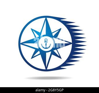 Windrose, Kompass mit Anker in der Mitte Stock Vektor