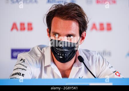 London, Großbritannien. Juli 2021. Jean-Eric Vergne (DS TECHEETAH) bei der Pressekonferenz vor dem Heineken London E-Prix 2021 auf dem Excel Circuit am Freitag, den 23. Juli 2021 in LONDON, ENGLAND. Kredit: Taka G Wu/Alamy Live Nachrichten Stockfoto