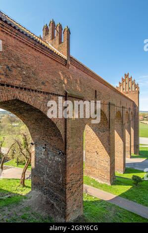 Das Schloss Kwidzyn wurde 1233 erbaut und ist ein schönes Beispiel für die Architektur der deutschen Ritterburgen. Es ist berühmt für seine roten Backsteine und seine ungewöhnliche Form Stockfoto