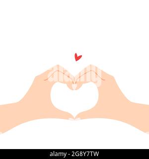 Schöne Hände machen eine Herzform, um das Gefühl der Liebe Cartoon flache Vektor-Illustration isoliert auf weißem Hintergrund auszudrücken. Romantisches Feelin senden Stock Vektor