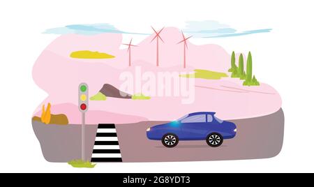 Reisen Sie mit dem Auto im Sommer Urlaub Natur Landschaft Hügel Landschaft, abstrakte Hintergründe Tapete Szene Muster Vektor und Illustration EPS10 Stock Vektor