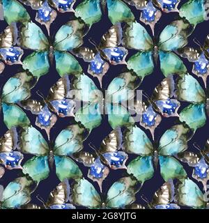 Nahtlose Muster der Schmetterlinge Sammlung von bunten Schmetterlingen für Ihr Design. Aquarellmalerei Stockfoto