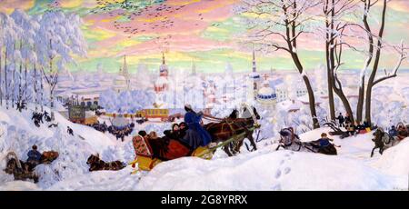 Boris Kustodiew. Gemälde mit dem Titel „Shrovetide“ des russischen Künstlers Boris Michajlowitsch Kustodiew (1878-1927), Öl auf Leinwand, 1916 Stockfoto