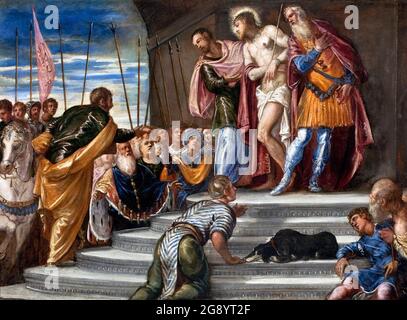 Ecce Homo oder Pilatus präsentiert Christus der Menge von Jacopo Tintoretto (c.1518-1594), Öl auf Leinwand, c.. 1546/7 Stockfoto