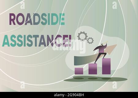 Schreiben mit Text Pannenhilfe. Business Concept hilft dem Fahrer, wenn sein Fahrzeug auf der Straße zusammenbricht Farbiges Bild wird angezeigt Stockfoto