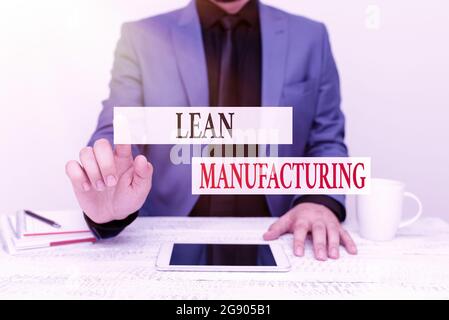 Konzeptunterschrift Lean Manufacturing. Das Internet-Konzept konzentriert sich auf die Minimierung von Verschwendung in Fertigungssystemen, die Kommunikationstechnologie präsentieren Stockfoto