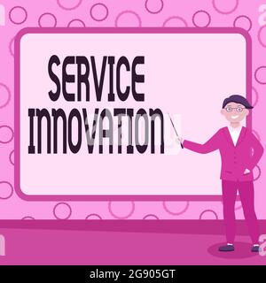 Schild mit Service Innovation. Business Showcase wie Sie Ihren Kunden einen besseren Service bieten Abstract Professor gibt Vorträge, erklärt Stockfoto
