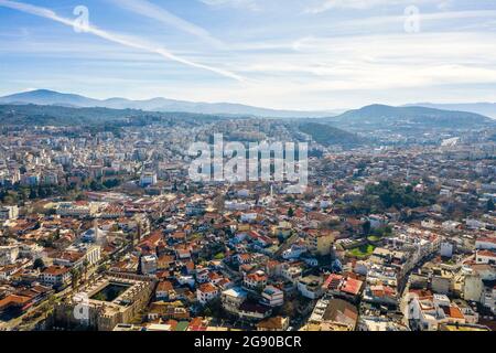 Türkei, Provinz Aydin, Kusadasi, Luftansicht des Sommerstadtbildes Stockfoto
