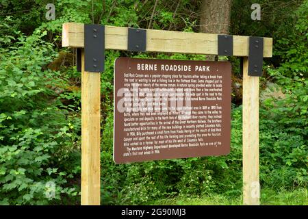 Park History Board, Berne Roadside Park, Hungry Horse, Montana Stockfoto