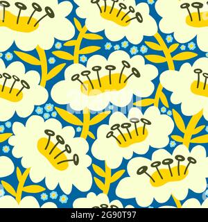 Seamles Muster große Blume und Blätter.Handgezeichnete Druck von Textil.Vintage florales Design Stock Vektor