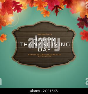 Happy Thanksgiving Holiday Hintergrund mit fallenden Blättern. Vektorgrafik EPS Stock Vektor