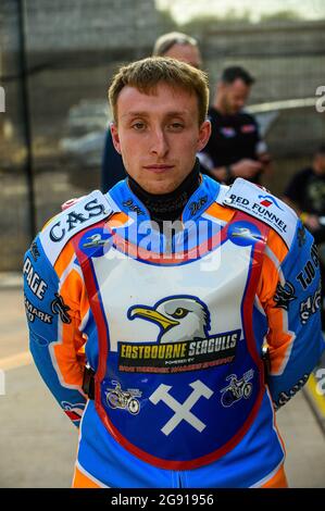 Manchester, Großbritannien. 23. Juli 2021. Danno Verge - Eastbourne Seagulls während des Spiels der National Development League zwischen Belle Vue Colts und Eastbourne Seagulls am Freitag, den 23. Juli 2021, im National Speedway Stadium in Manchester. (Kredit: Ian Charles | MI News) Kredit: MI News & Sport /Alamy Live News Stockfoto