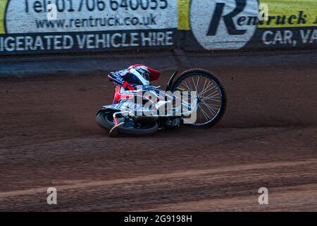 Manchester, Großbritannien. 23. Juli 2021. Sam McGurk startet am Freitag, den 23. Juli 2021, während des Spiels der National Development League zwischen Belle Vue Colts und Eastbourne Seagulls im National Speedway Stadium in Manchester. (Kredit: Ian Charles | MI News) Kredit: MI News & Sport /Alamy Live News Stockfoto